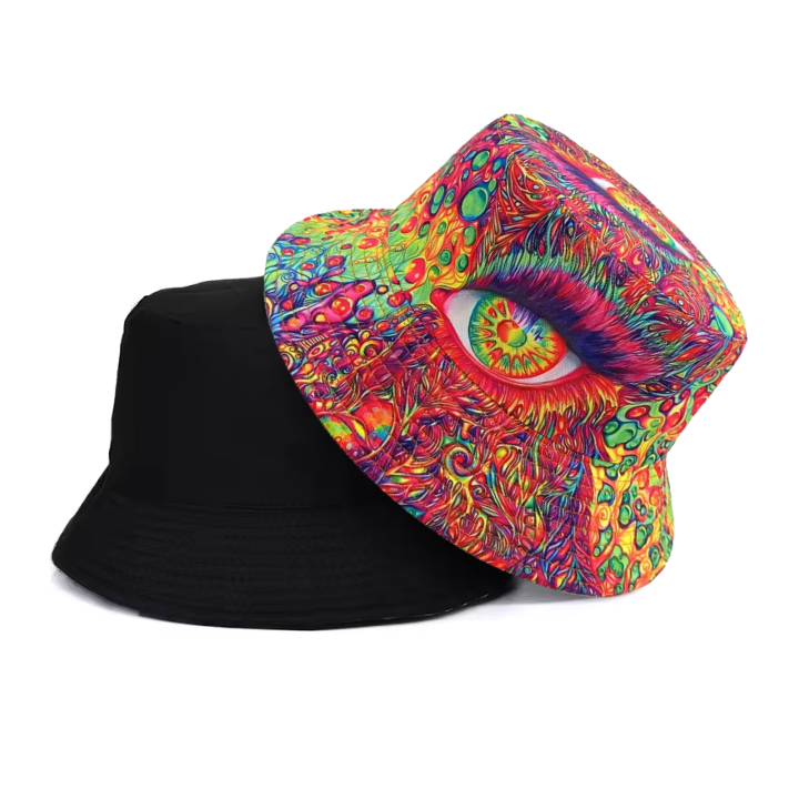 Laat je zien met onze Buckethat Oog Kleurrijk. Een echte eyecatcher die elk festival of feestje net wat specialer maakt.
