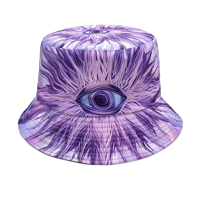 Geef je outfit mystieke flair met onze Buckethat Oog Paars. Perfect voor avondraves, themaparties en kleurrijke creativiteit.