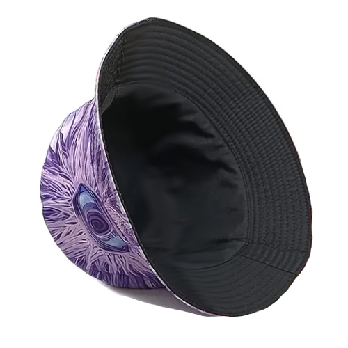 Geef je outfit mystieke flair met onze Buckethat Oog Paars. Perfect voor avondraves, themaparties en kleurrijke creativiteit.